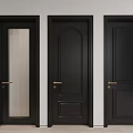 Black Hinged Doors With Different Designs Golden Handles And Glass Panel