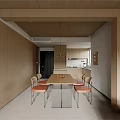 Modern Living Dining Room Interior With White Sofa Round Wooden Coffee Table And Colorful Paintings