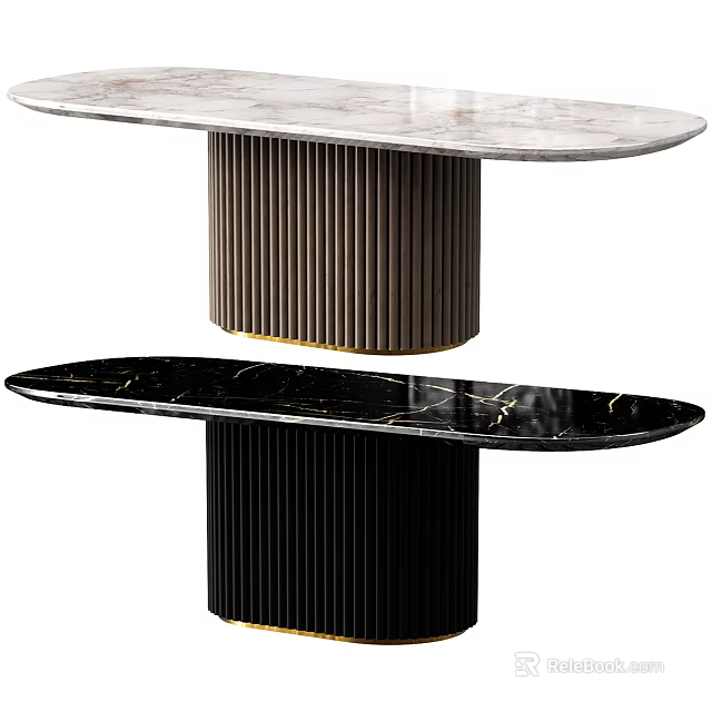 Elegant Modern Dining Table With White And Black Marble Tabletop And Fluted Base 3d model