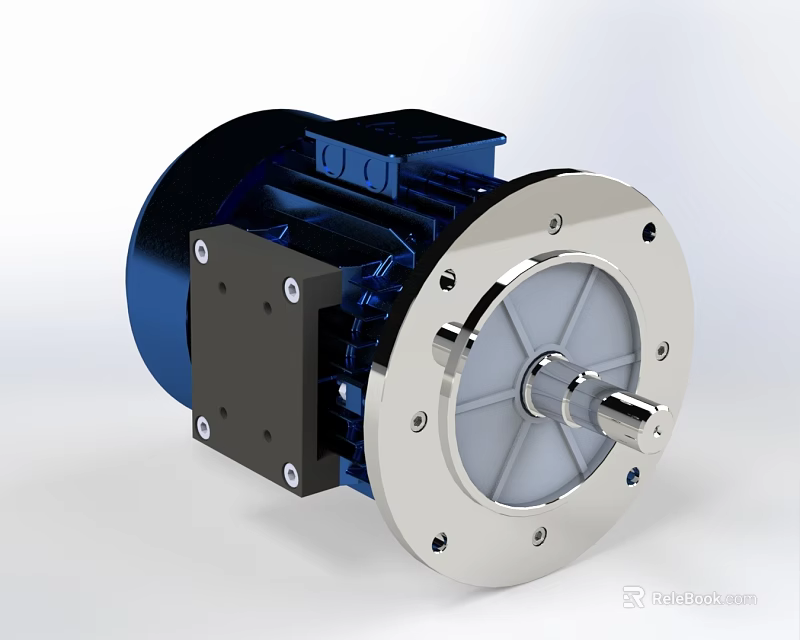 Blue And Silver Mechanical Component Featuring Flange Rotating Shaft And Metal Casing 3d model 