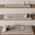 Wooden Shelves With Gray Cushions And Decorative Items Like Teddy Bear Book Laptop