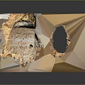 Cartoon Scene Featuring Colorful Geometric Polyhedron With Hole And Shiny Crystal Texture Reflection