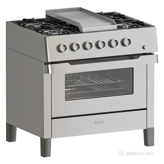Stainless Steel Gas Range Cooker With Glass Door Oven And Control Knobs For Kitchen Appliance 3d model 