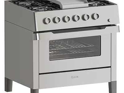 Stainless Steel Gas Range Cooker With Glass Door Oven And Control Knobs For Kitchen Appliance 3d model