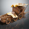 Wooden Ancient Vehicle Model With Canopy Wheels And Carriage Structure Ladder