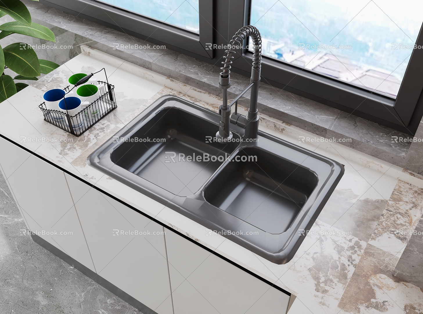 Sink retractable faucet counter pan sink sink basin 3d model