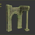 Scenery Of Ancient Stone Arch With Weathered Pillars And Historical Relic Structures