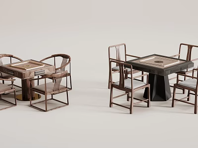 Traditional Wooden Entertainment Table With Matching Chairs And Game Board Design 3d model