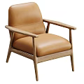 Brown Leather Accent Chair With Wooden Frame And Modern Minimalist Design