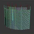 Blue Curved Sculptural Carving With Wavy Texture Screen Design And Spiked Top