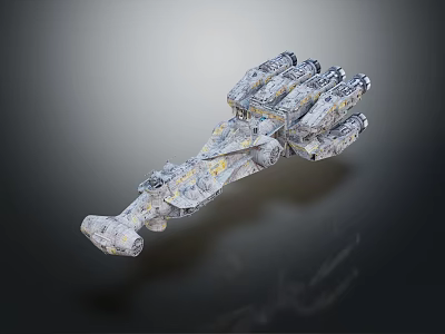 Futuristic Mechanical Structure Floating With Detailed Textured Components On Dark Background 3d model