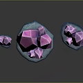 Purple Crystal Clusters With Pointed Tips On Blue Bases Over Black Reflective Surface Gray Background