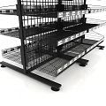 Multi Tier Metal Display Shelf With Grid Design For Retail Merchandise Storage