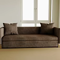 Two Seater Brown Sofa With Cushions In Bright Room Wooden Floor