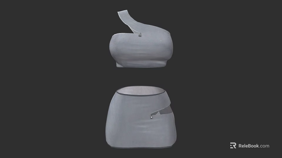 Gray Modern Clothing Set Featuring Sleeveless Top And High Waist Bottom With Strap Details 3d model 