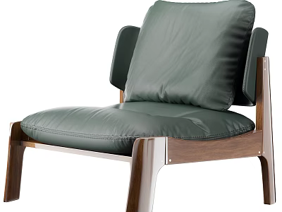 Sleek Modern Green Leather Armchair With Comfortable Cushion And Walnut Wooden Frame 3d model