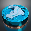 Natural Scene of Blue Water Surface with White Iceberg on Circular Platform and Copper Base