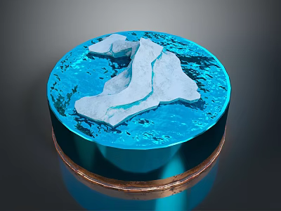 Natural Scene of Blue Water Surface with White Iceberg on Circular Platform and Copper Base 3d model