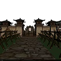 Traditional Chinese Garden Layout With Central Square And Surrounding Pavilions