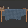 Wooden Workbench With Blue Cloth Design Blueprint And Tools Hammer Pencil Tape Measure Book Ruler