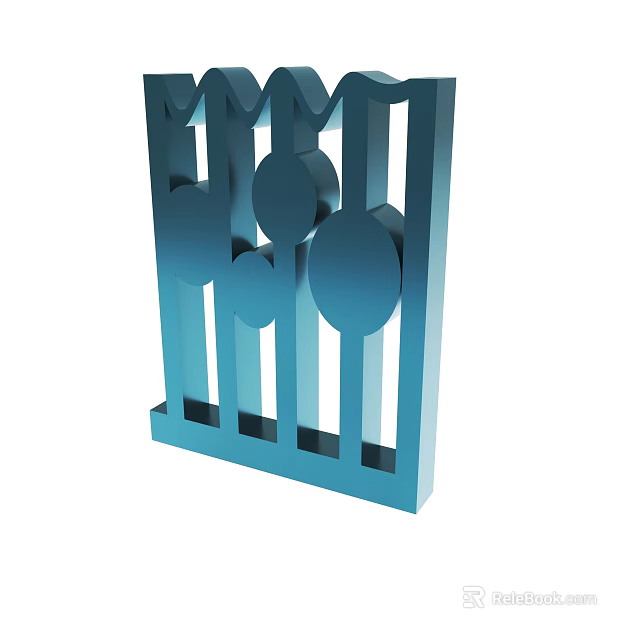 Modern Blue Geometric Decorative Structure With Circular Cutouts And Vertical Lines 3d model 