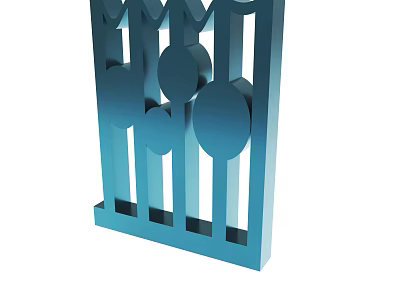 Modern Blue Geometric Decorative Structure With Circular Cutouts And Vertical Lines 3d model