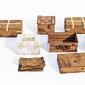 Collection of Vintage Wooden Crates With Straps Labels and Brown Finish