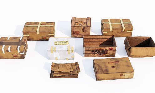 modern wooden case old paper box wooden case combination 3d model