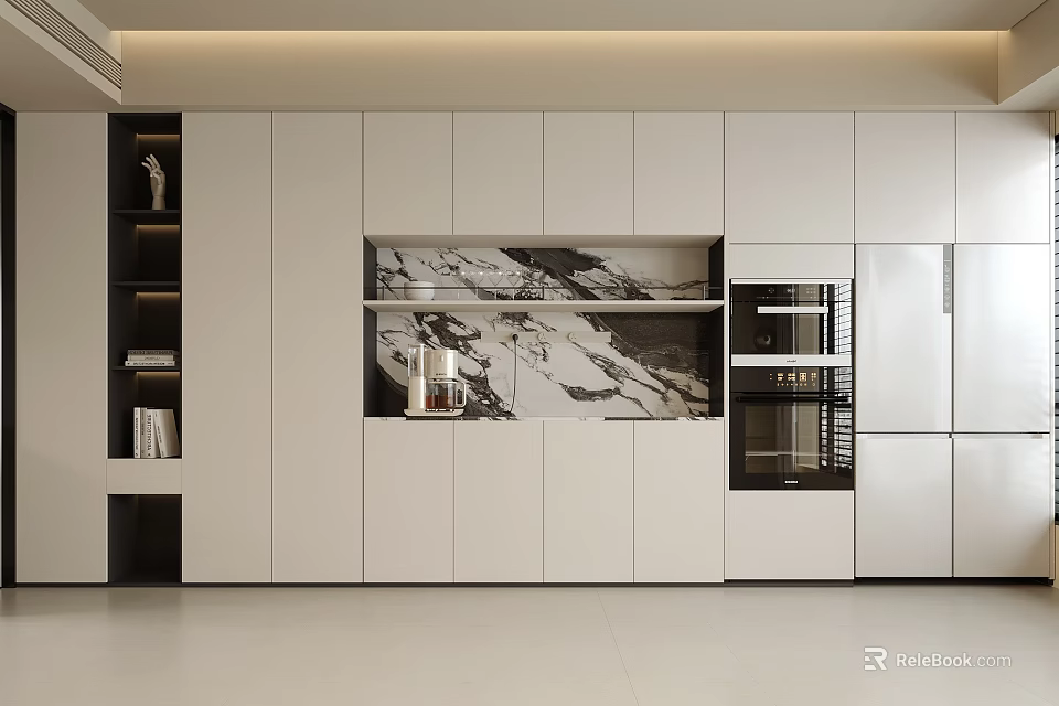 Modern White Sideboard With Marble Top And Storage Cabinets In Dining Room Design 3d model 