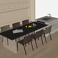 Modern Black Long Dining Table With Six Chairs In Bright Wooden Floor Interior