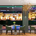 Modern Restaurant Interior With Green Walls Gold Screens White Tables Green Chairs And Geometric Floors