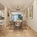 Modern Living and Dining Room Interior With Blue Sofa Chandelier Dining Table And Rug