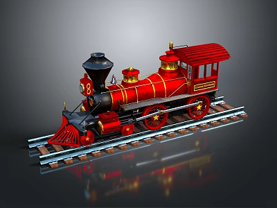 Red Steam Locomotive With Gold Accents On Rail Tracks Design 3d model