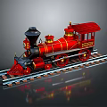 Red Steam Locomotive With Gold Accents On Rail Tracks Design