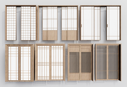 Japanese style sliding door sliding door double sliding door wooden sliding door 3d model