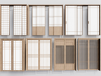 Japanese style sliding door sliding door double sliding door wooden sliding door 3d model