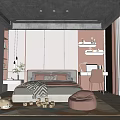 Cozy Pink And White Kids Room With Bed Desk Stuffed Toy And Bean Bag Chair