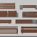 Various Wooden Bench Designs Featuring Metal Frames And Stone Bases 3d model