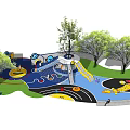 Fun Colorful Outdoor Children's Playground With Slide Trees And Play Zones