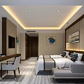 Elegant Hotel Room Interior With Double Beds Sofa Desk And Decorative Paintings