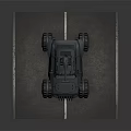 Armored Military Vehicle With Roof Mounted Weapon And Large Wheels On Parking Surface