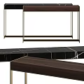 Modern Functional Desk With Black Marble Top Dark Wood Surface And Metal Frame