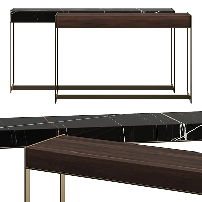 Modern Functional Desk With Black Marble Top Dark Wood Surface And Metal Frame 3d model