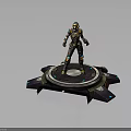 3D Sci Fi Armored Character Standing On Circular Display Platform With Futuristic Design 3d model