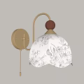 Brass Wall Lamp With Wooden Ball Decoration Cream Floral Pattern Lampshade Gray Wall Soft Light