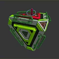 Green And Silver Mechanical Device With Red Button Geometric Design And Metal Structure 3d model