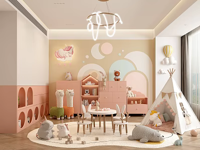 Kids Playroom With Cartoon Decor Teepee And Plush Toys 3d model