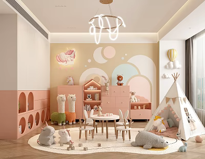 Kids Playroom With Cartoon Decor Teepee And Plush Toys 3d model