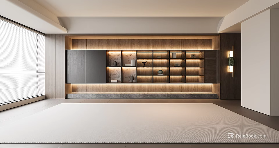 Modern Wooden Decorative Cabinet With Built In Lighting And Display Shelves 3d model 