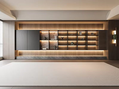 Modern Wooden Decorative Cabinet With Built In Lighting And Display Shelves 3d model